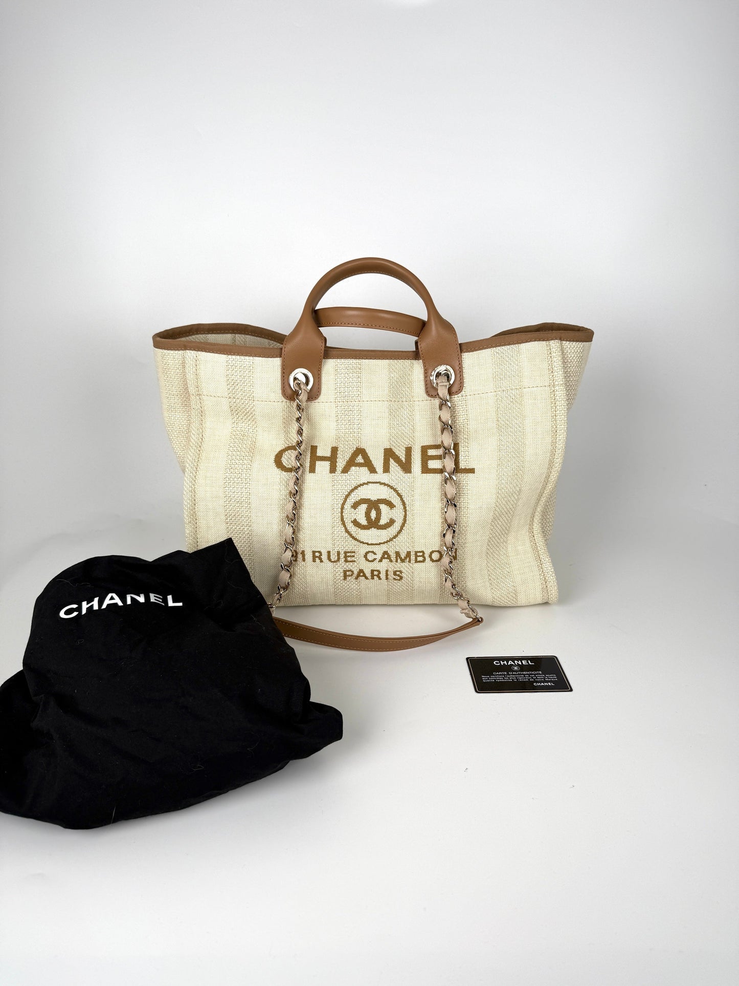 Chanel Deauville Striped Medium Straw Raffia Tote Bag - Rovelle Bags