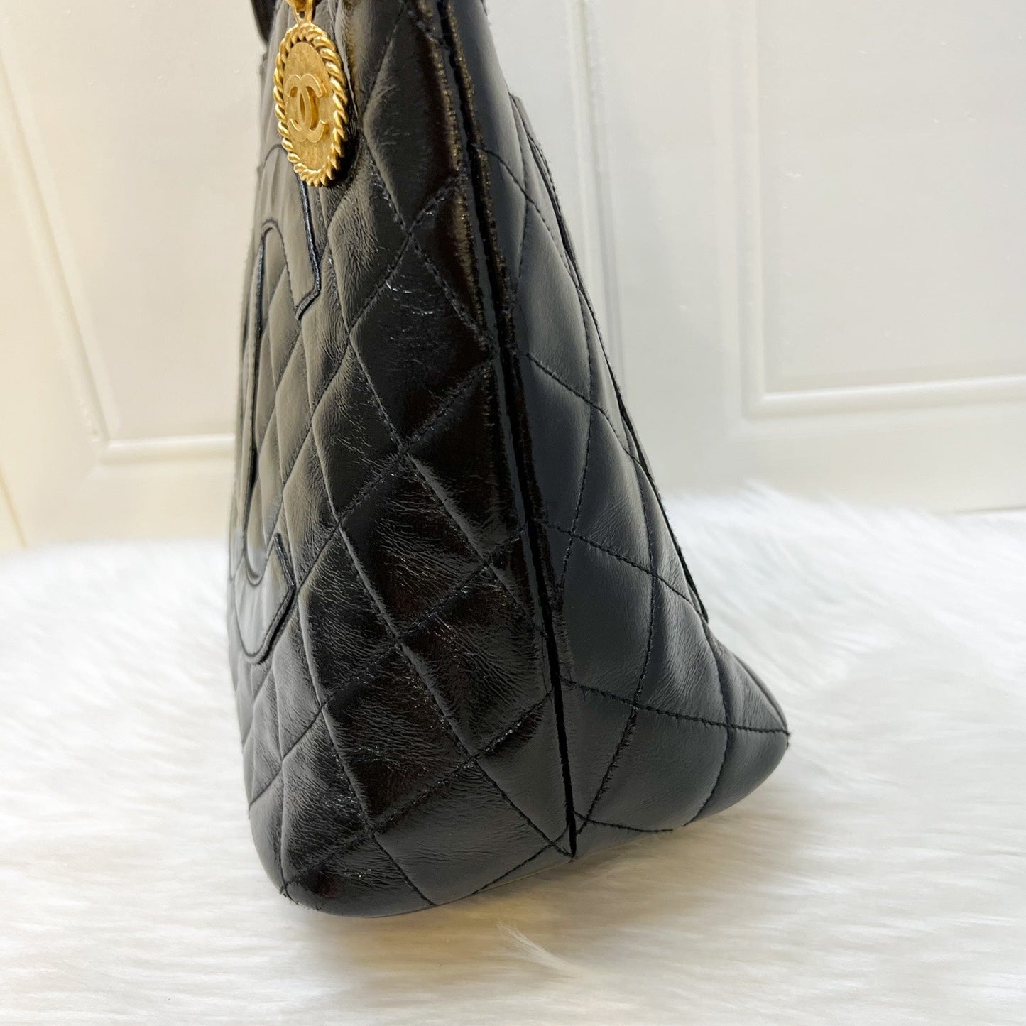 Chanel Medallion Tote in Black Glossy Tote Bag - Rovelle Bags