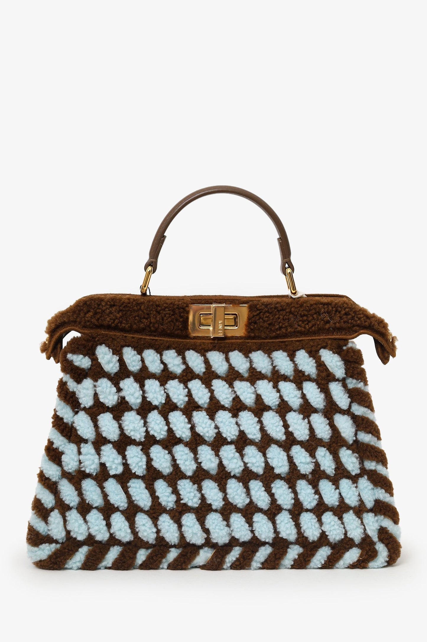 Fendi 2023 Brown/Blue Small Shearling Peekaboo With Strap