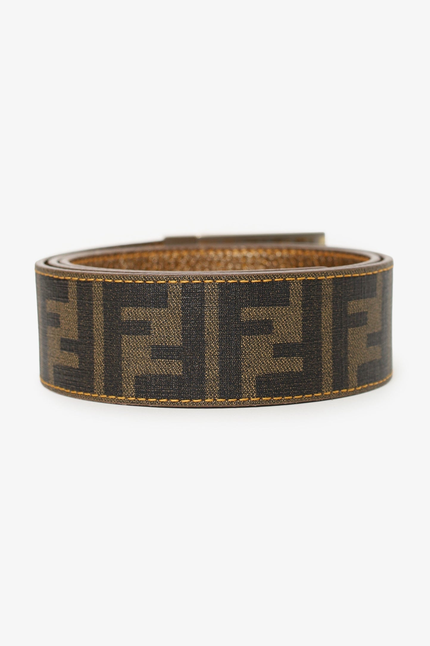 Fendi Gold Metallic/Zucca Coated Canvas Reversible Plaque Buckle Belt