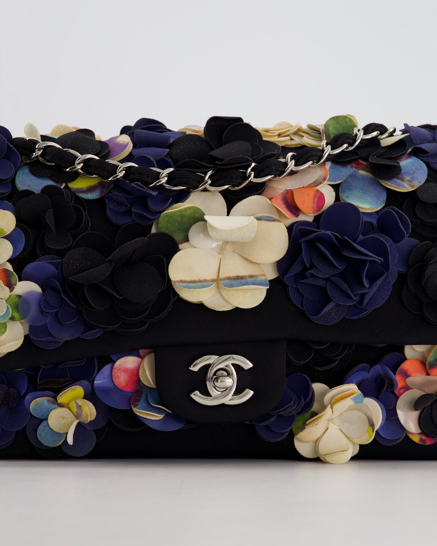 Chanel 15C Navy Camelia Embroidered Flap Flap Bag - Rovelle Bags