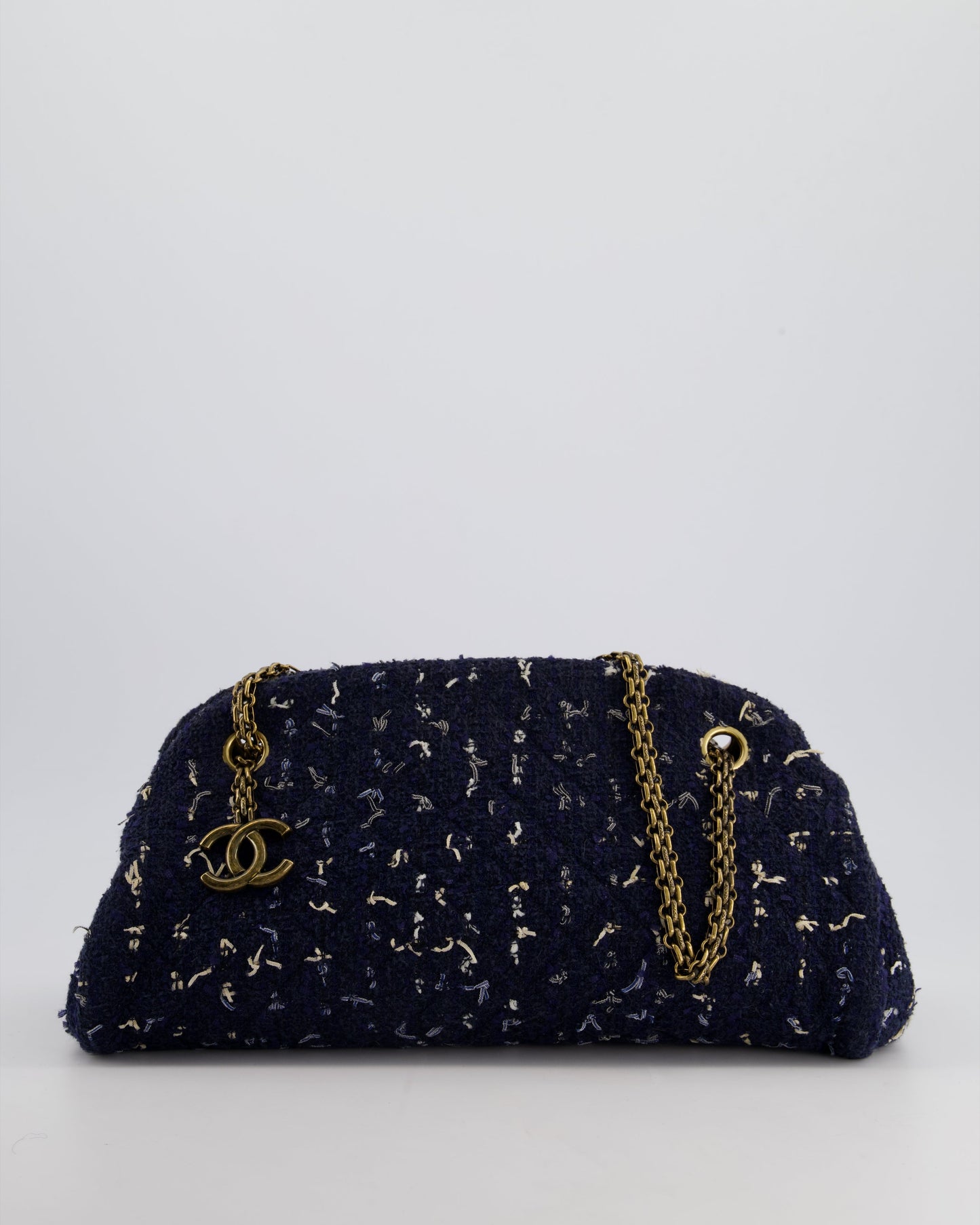Chanel Navy Blue & White Tweed Shoulder Bag - Rovelle Bags
