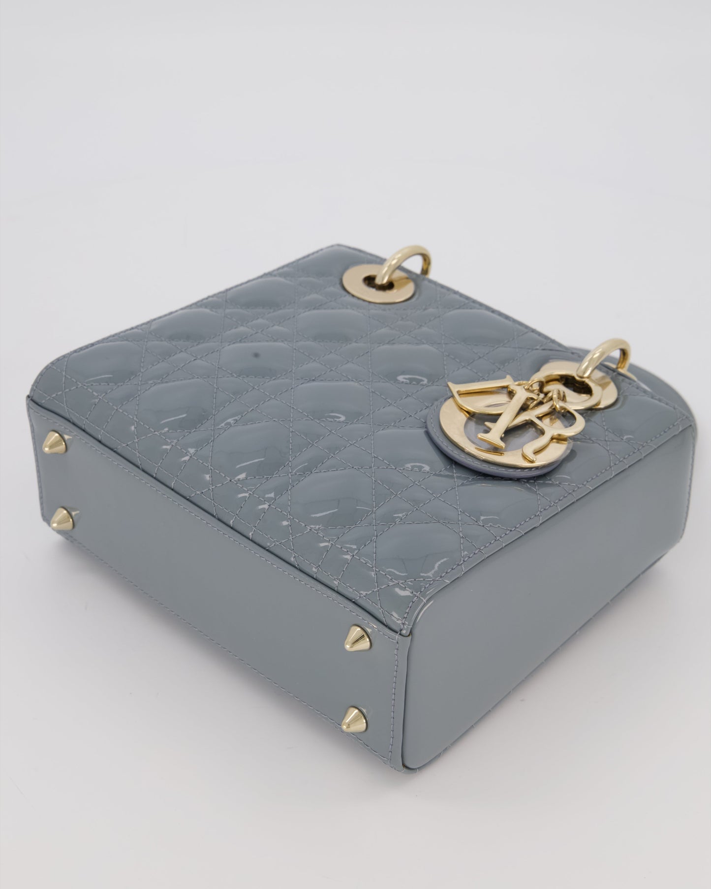 Christian Dior Cloud Blue Small Lady Dior in Cannage Patent Leather with Gold Hardware