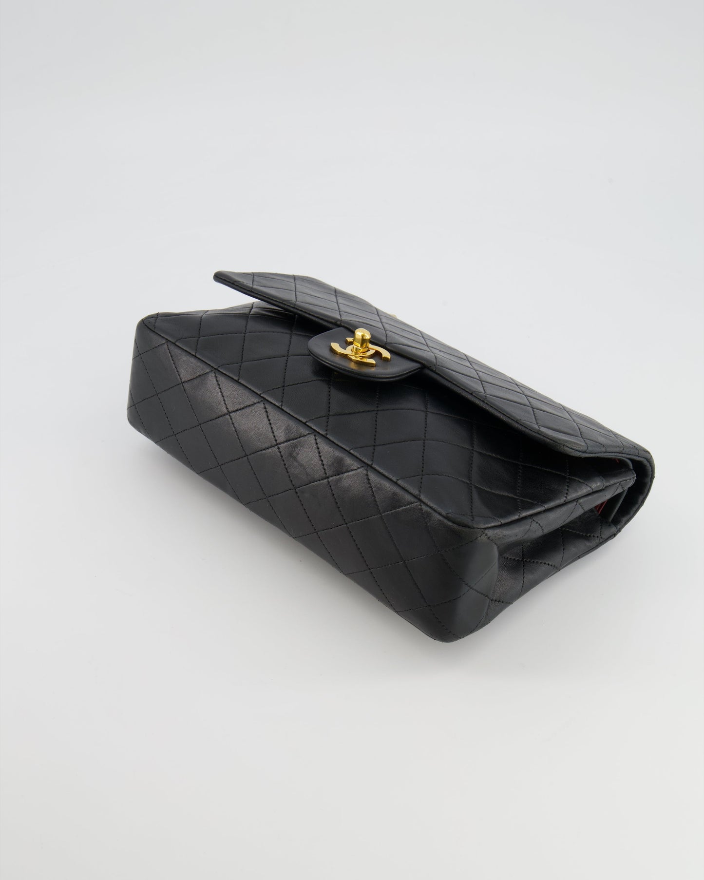 Chanel Medium Classic Double Flap Bag in Black Lambskin Leather with 24K Gold Hardware