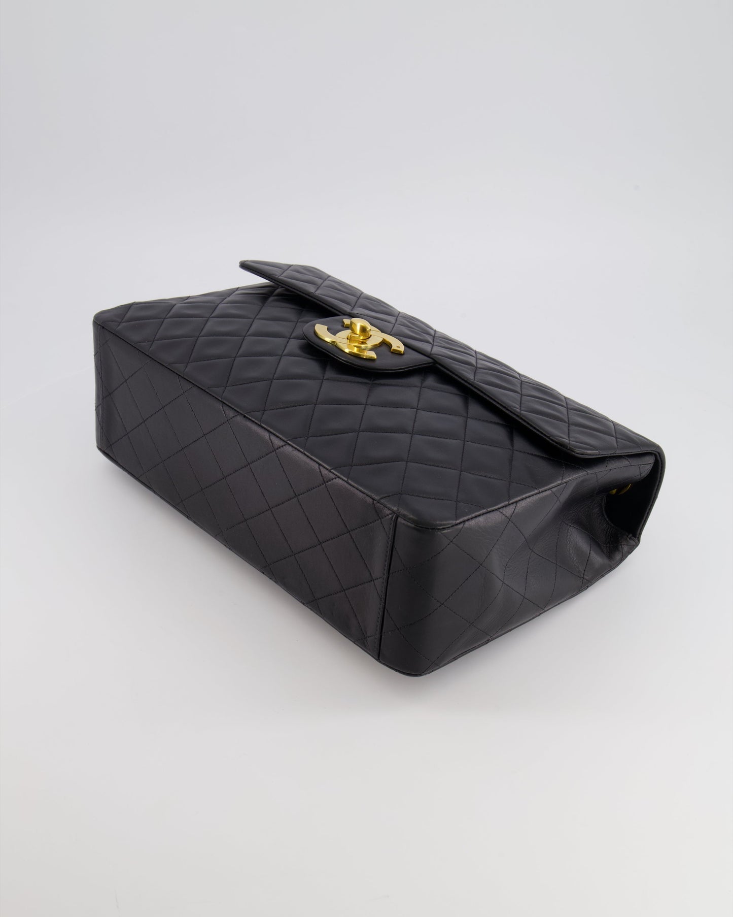 Chanel XL Maxi Single Flap Bag in Black Lambskin Leather with 24K Gold Hardware