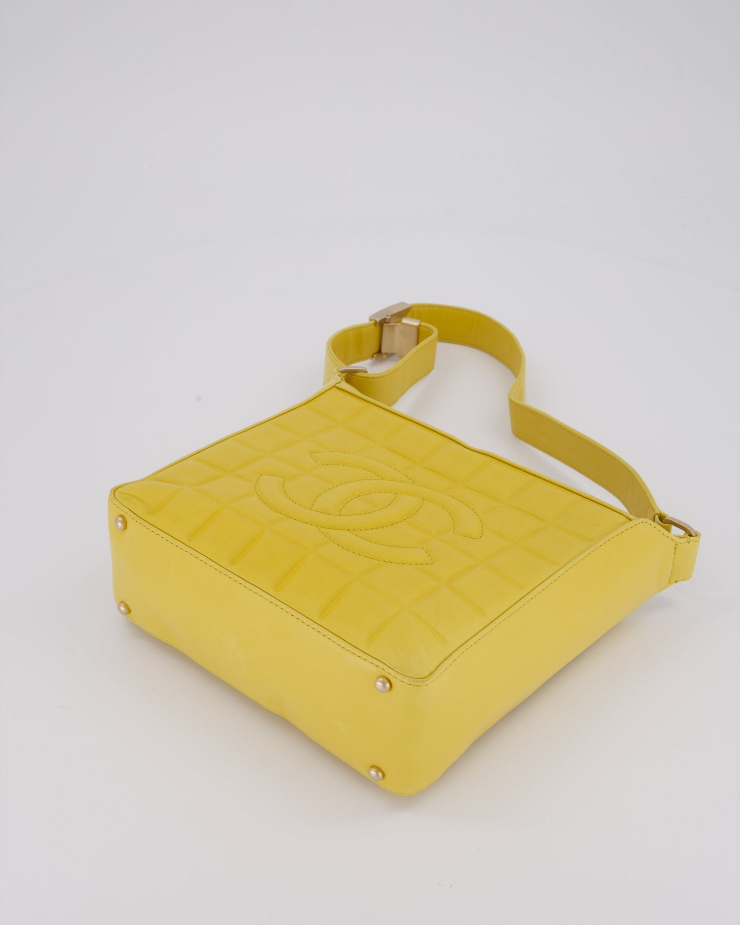 Chanel Chocolate Bar Shoulder Bag in Yellow Lambskin Leather with Gold Hardware