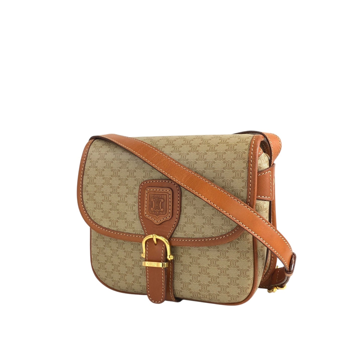 CELINE Front Buckle Shoulder bag Beige 2emg3f