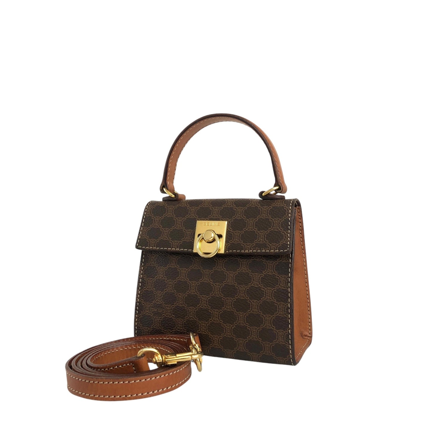 CELINE Macadam Gancini Two-way Small Handbag Shoulder bag Brown 7xvdb2