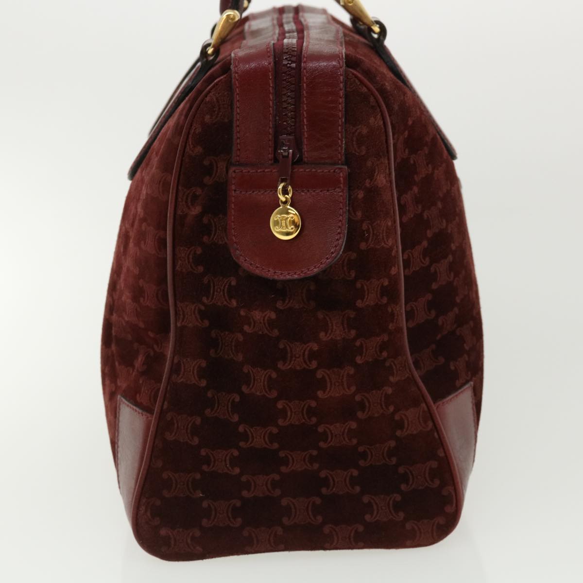 Luxury CELINE Macadam Canvas Boston Bag PVC Leather Red ac1583