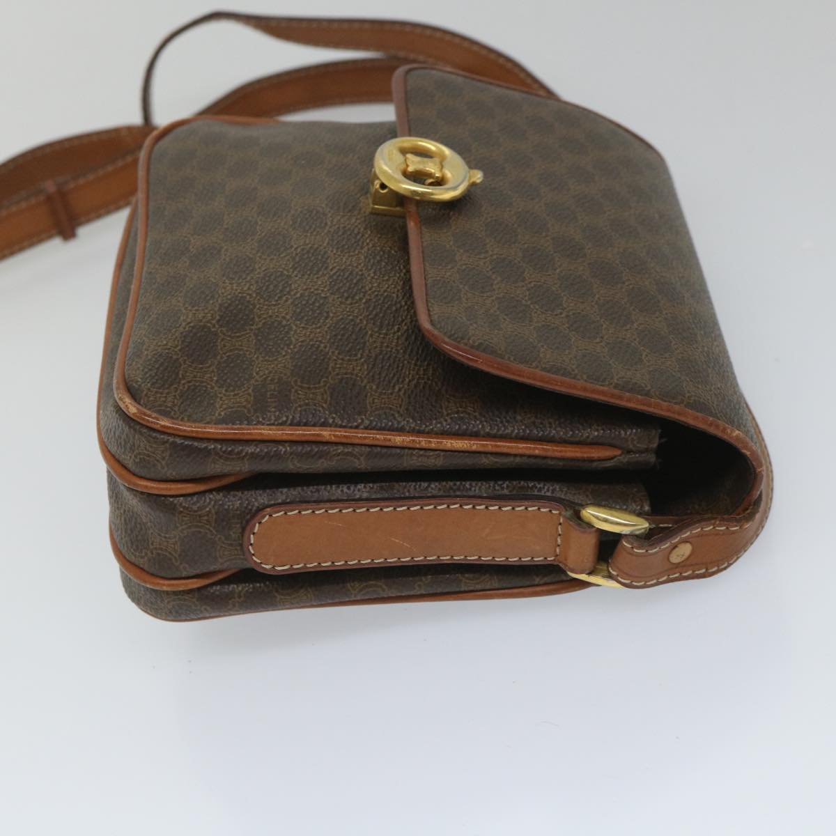 Luxury CELINE Macadam Canvas Shoulder Bag PVC Leather Brown ar10469