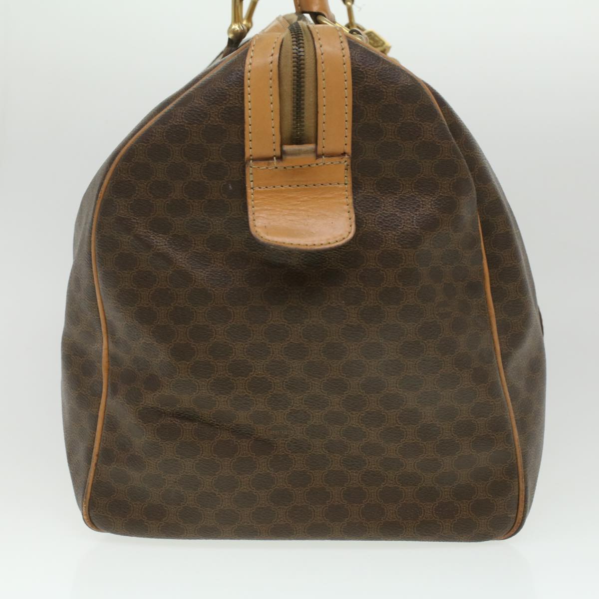Luxury CELINE Macadam Canvas Boston Bag PVC Leather Brown ar8915