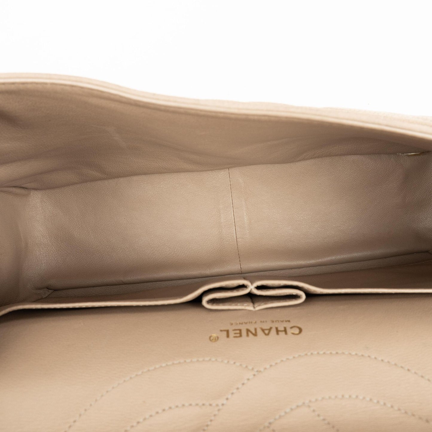 Chanel 2.55 Reissue 227 Jumbo Flap Bag Beige Quilted Caviar With Gold-Tone Hardware
