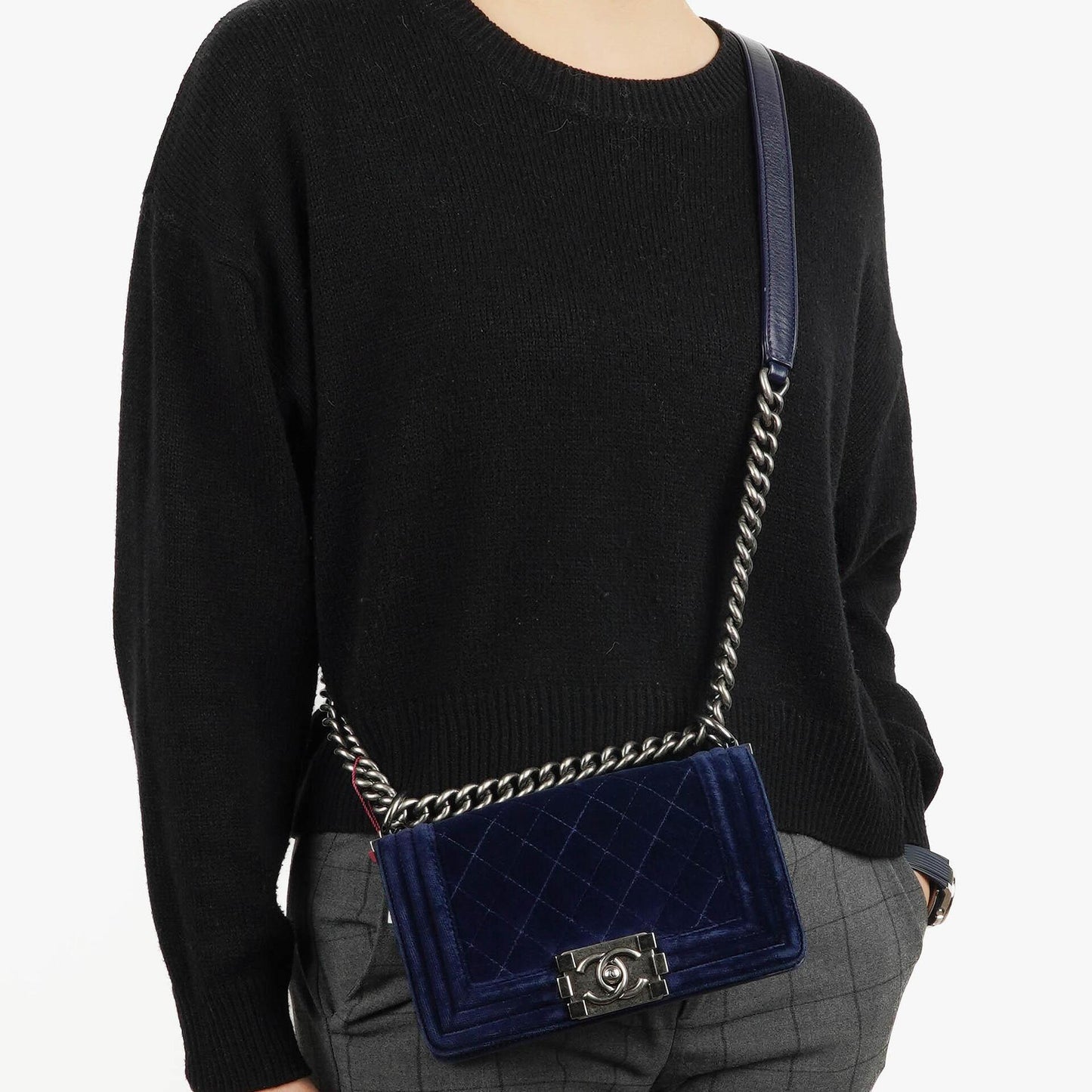 Chanel Small Boy Flap Bag Blue Velvet Ruthenium Hardware