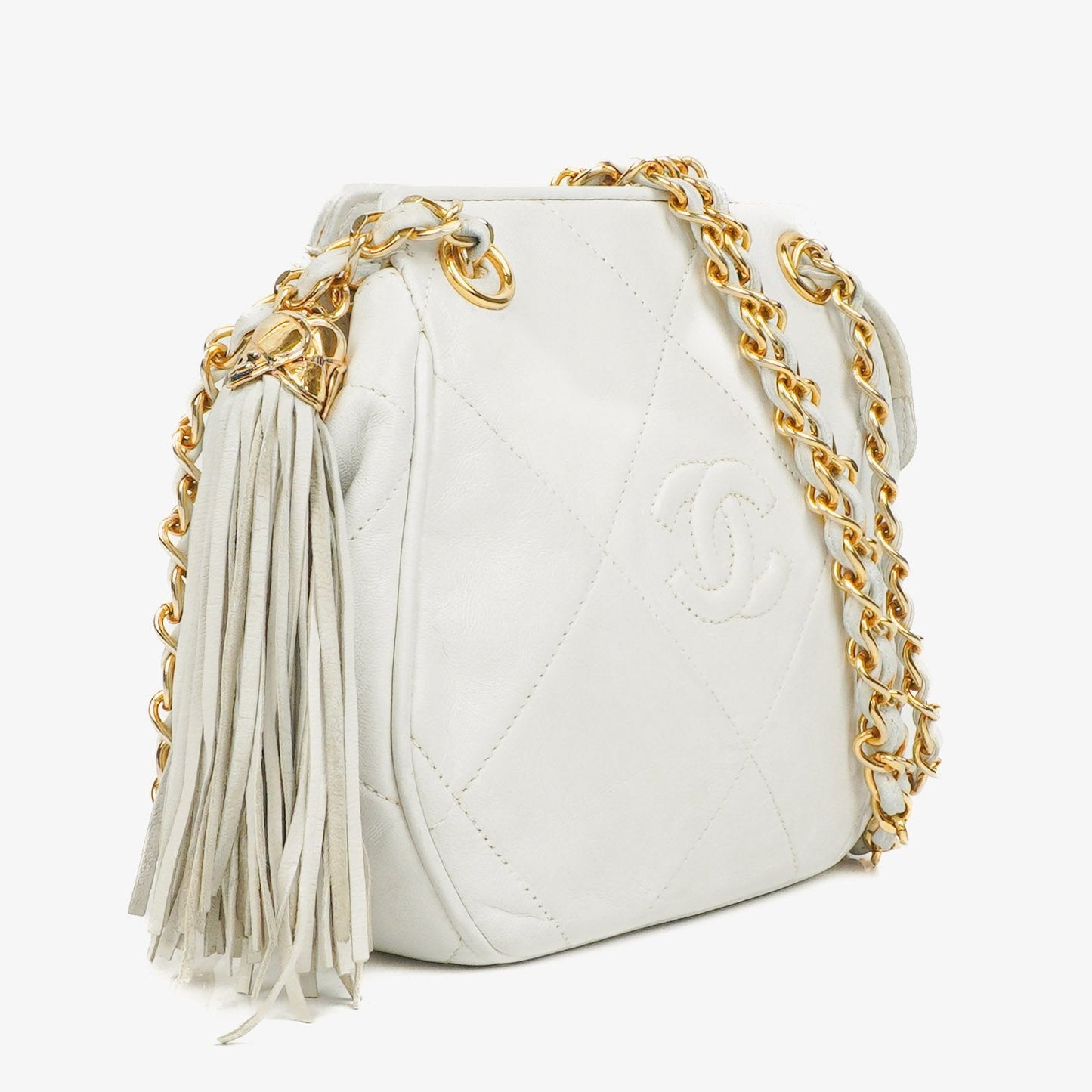 Chanel CC Double Chain White Shoulder Bag