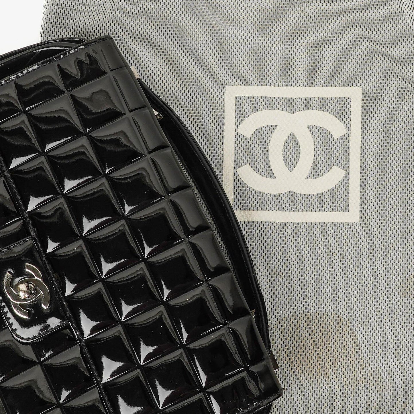 Chanel Chocolate Bar Briefcase Black Patent Leather With Silver Tone Hardware