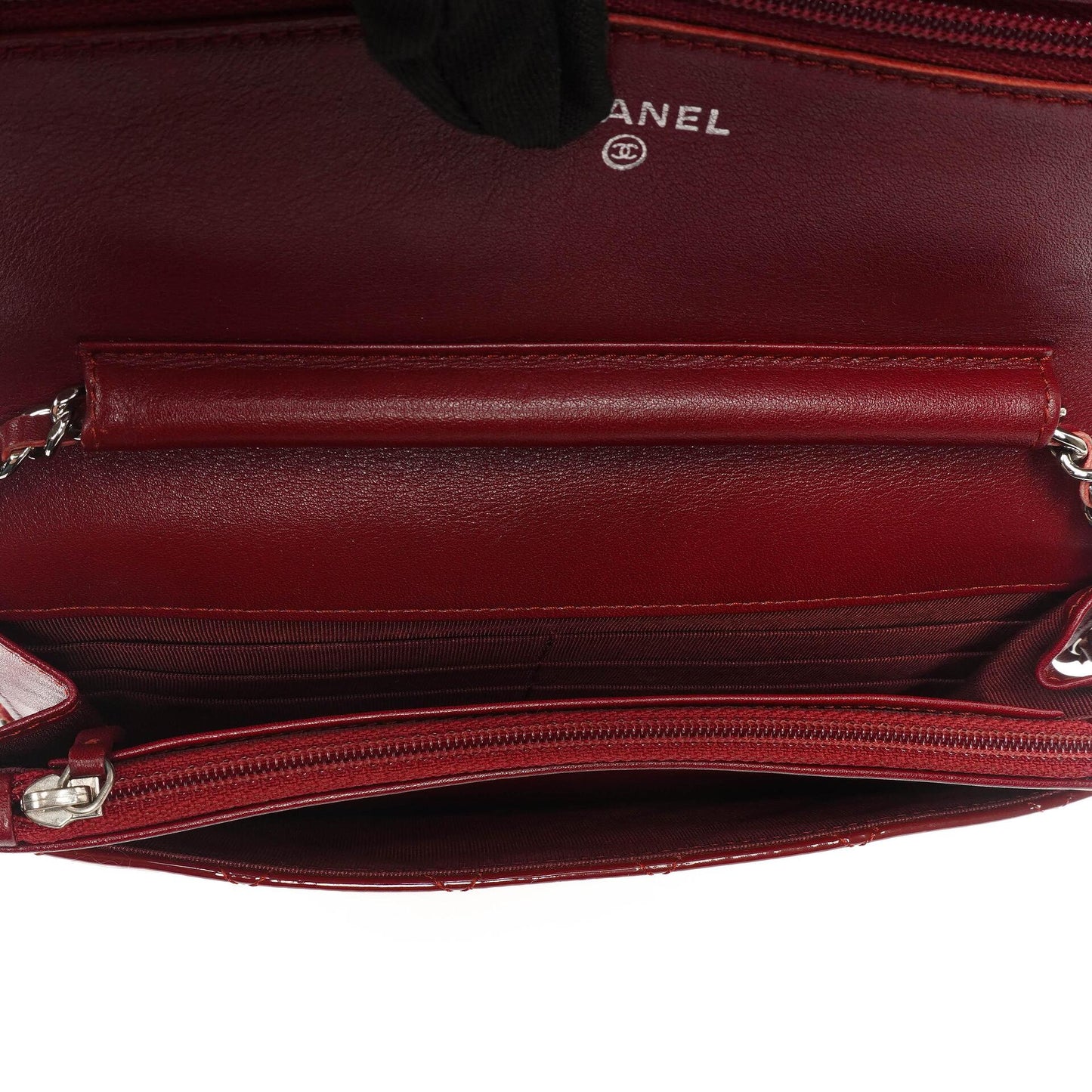 Chanel Patent Quilted Wallet On Chain WOC Red