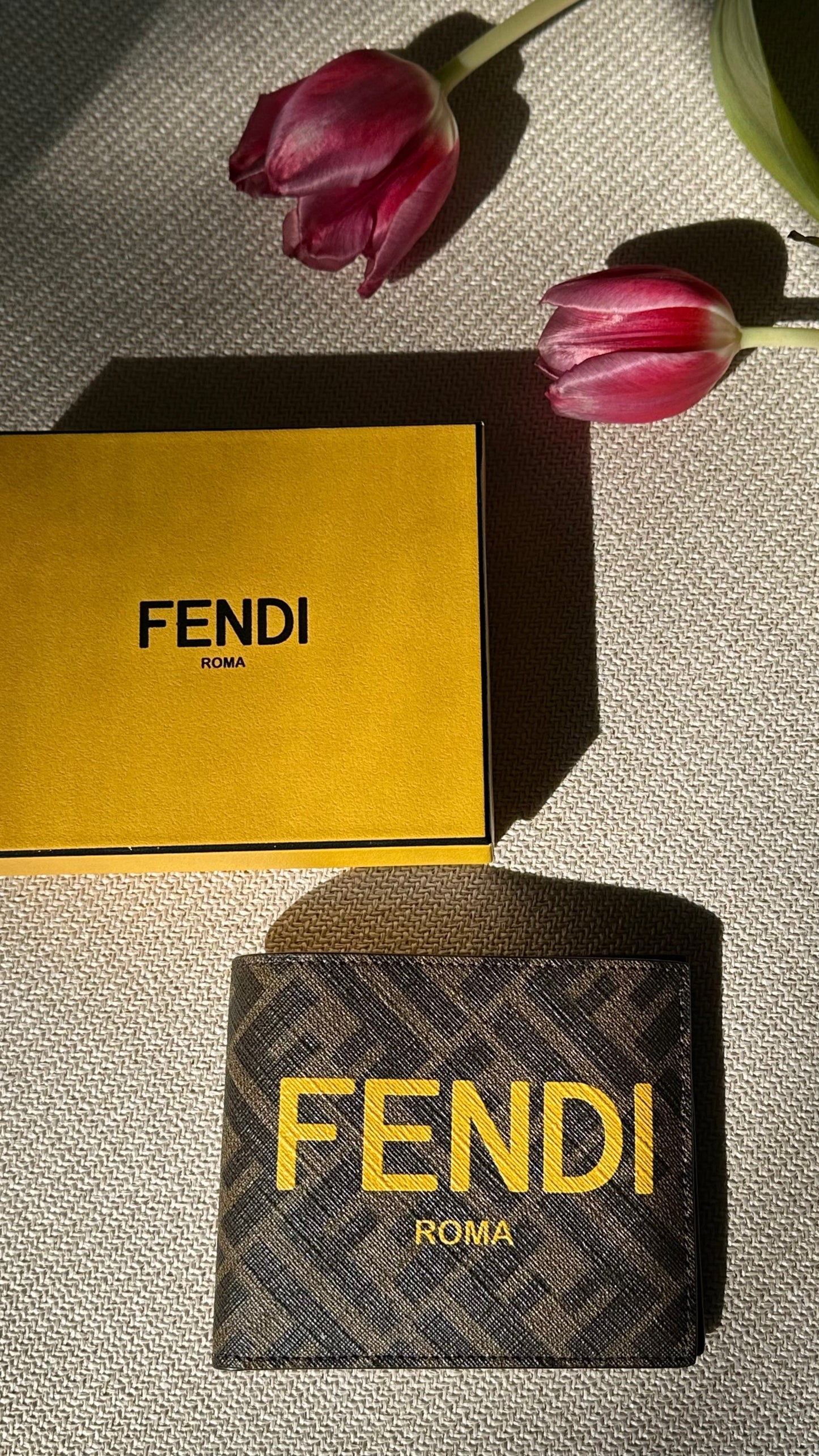 FENDI Logo Wallet Zucca Brown Yellow