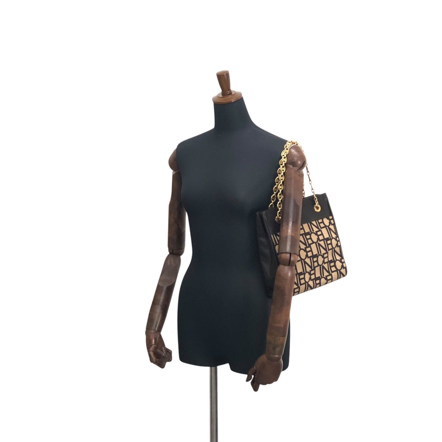 CELINE Logo Embroidery Chain Handbag Brown