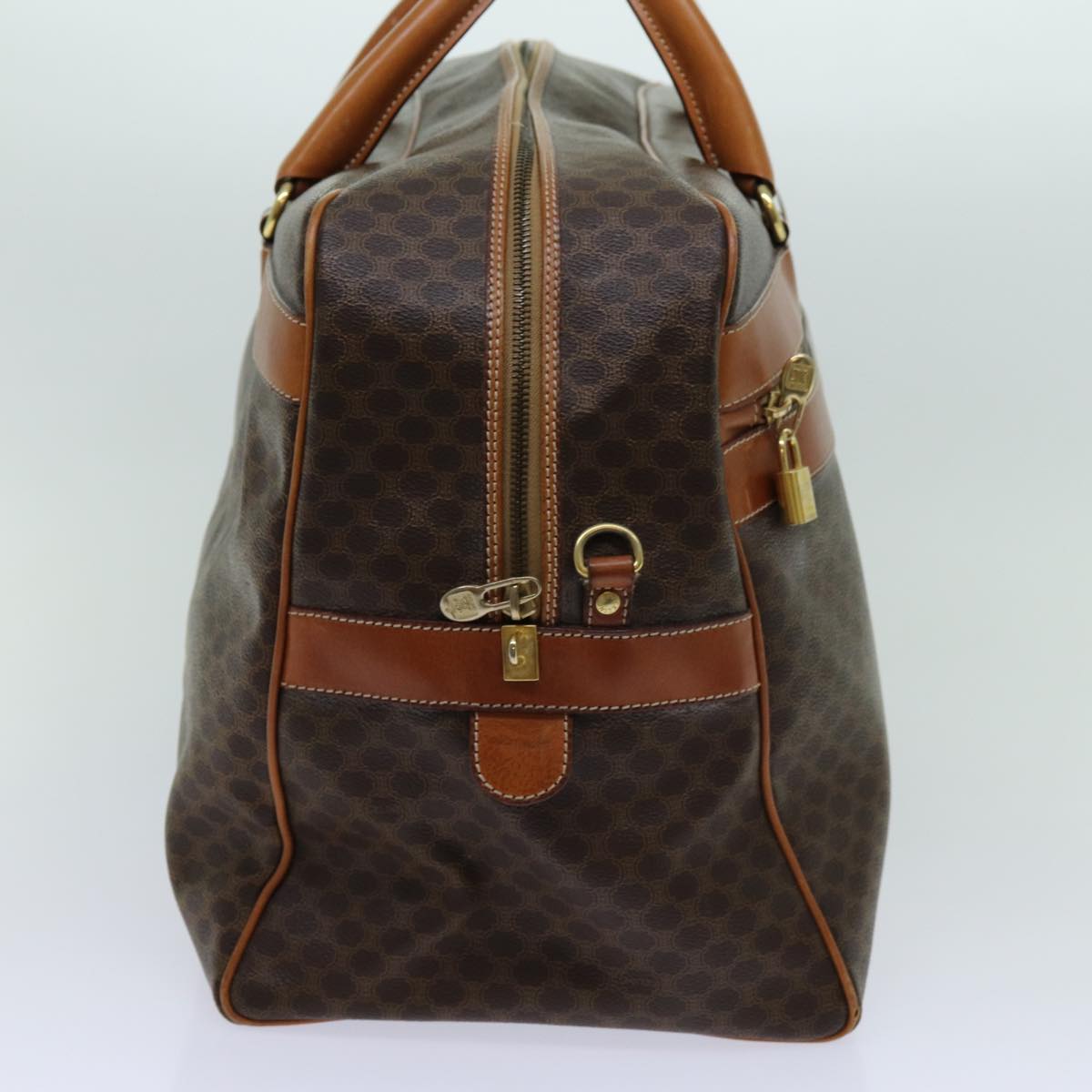 Luxury CELINE Macadam Canvas Boston Bag PVC 2way Brown ki4248