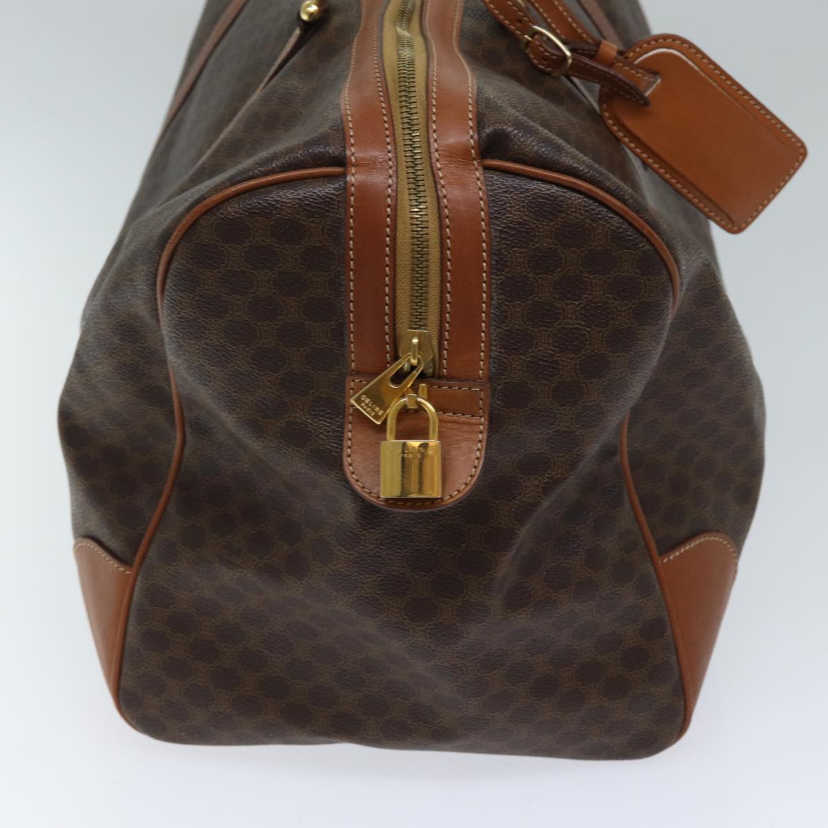 Luxury CELINE Macadam Canvas Boston Bag PVC Brown ki4356