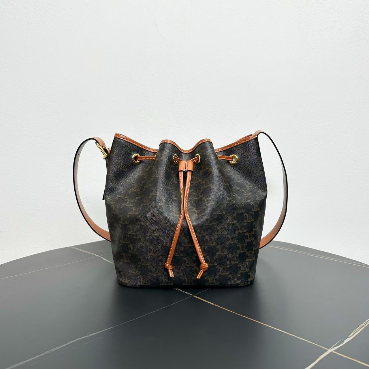 Luxury CELINE Macadam Bucket Bag Brown Canvas Bucket Bags