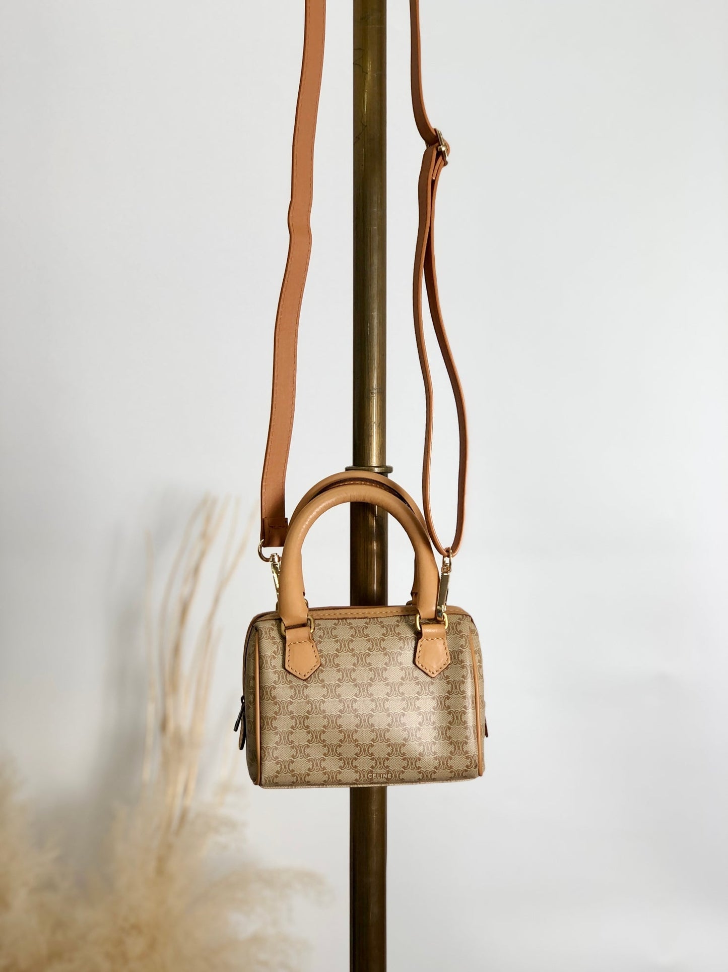 CELINE Macadam Two-way Small Handbag Shoulder bag Beige ecy7xt