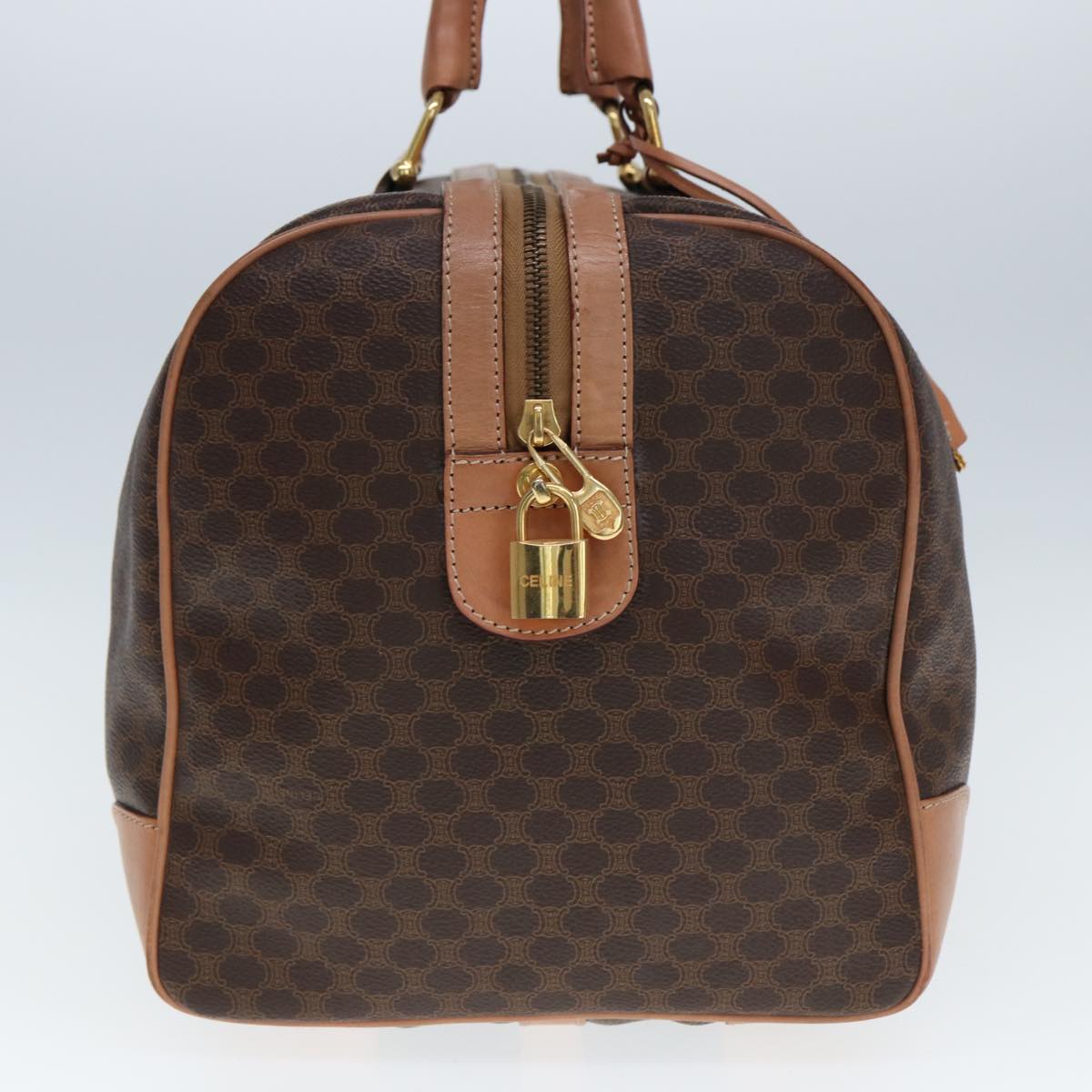 Luxury CELINE Macadam Canvas Boston Bag PVC Leather Brown tb1107