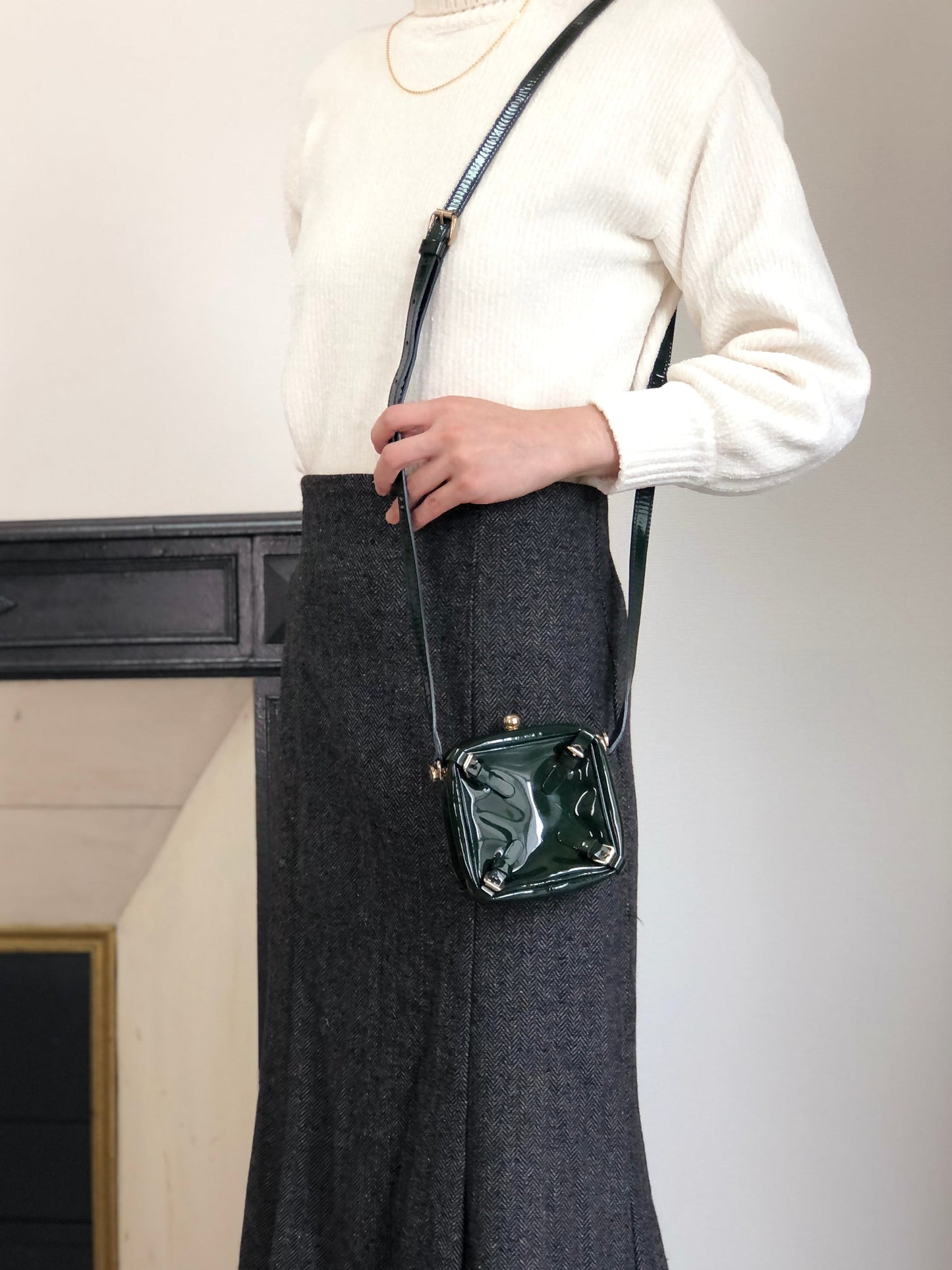 CELINE Metal Clasp Small Shoulder bag Green