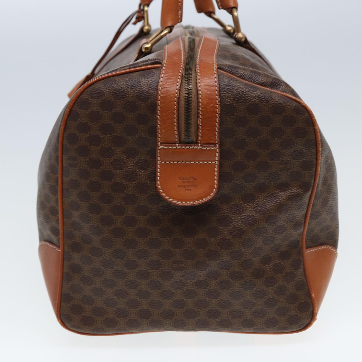 Luxury CELINE Macadam Canvas Boston Bag PVC Leather Brown 13219
