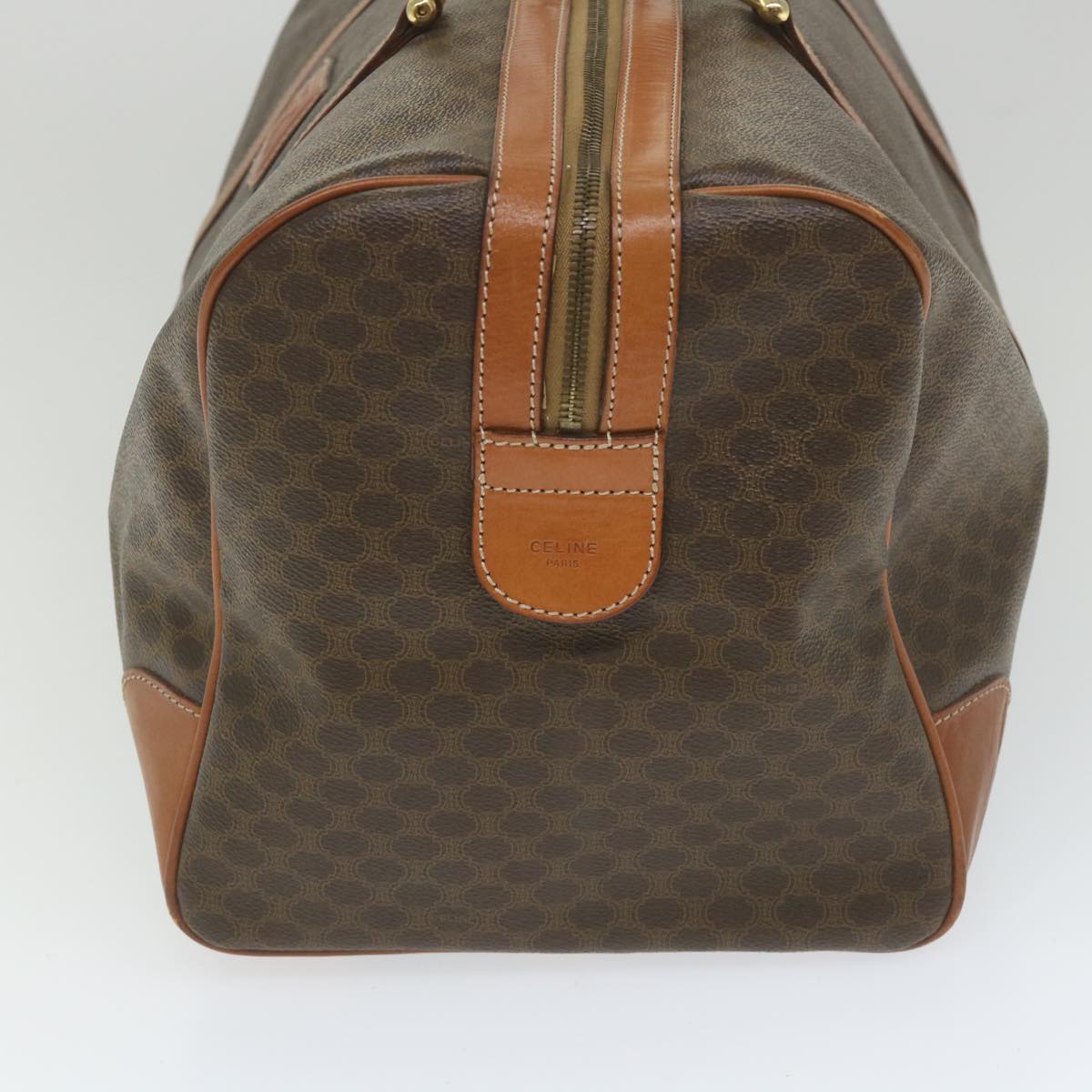 Luxury CELINE Macadam Canvas Boston Bag PVC Leather Brown 9442