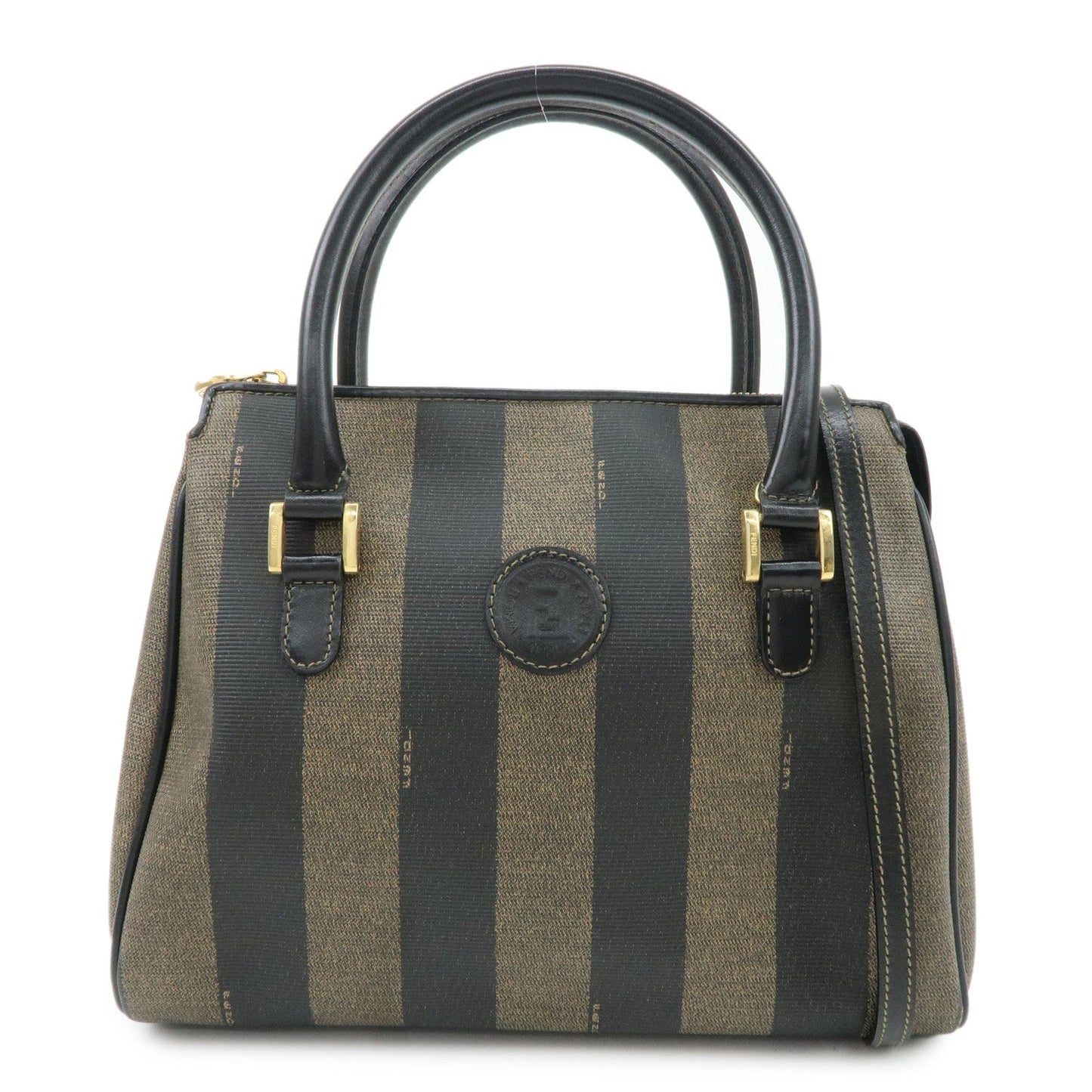 FENDI Pequin PVC Leather 2Way Bag Hand Bag Brown Black