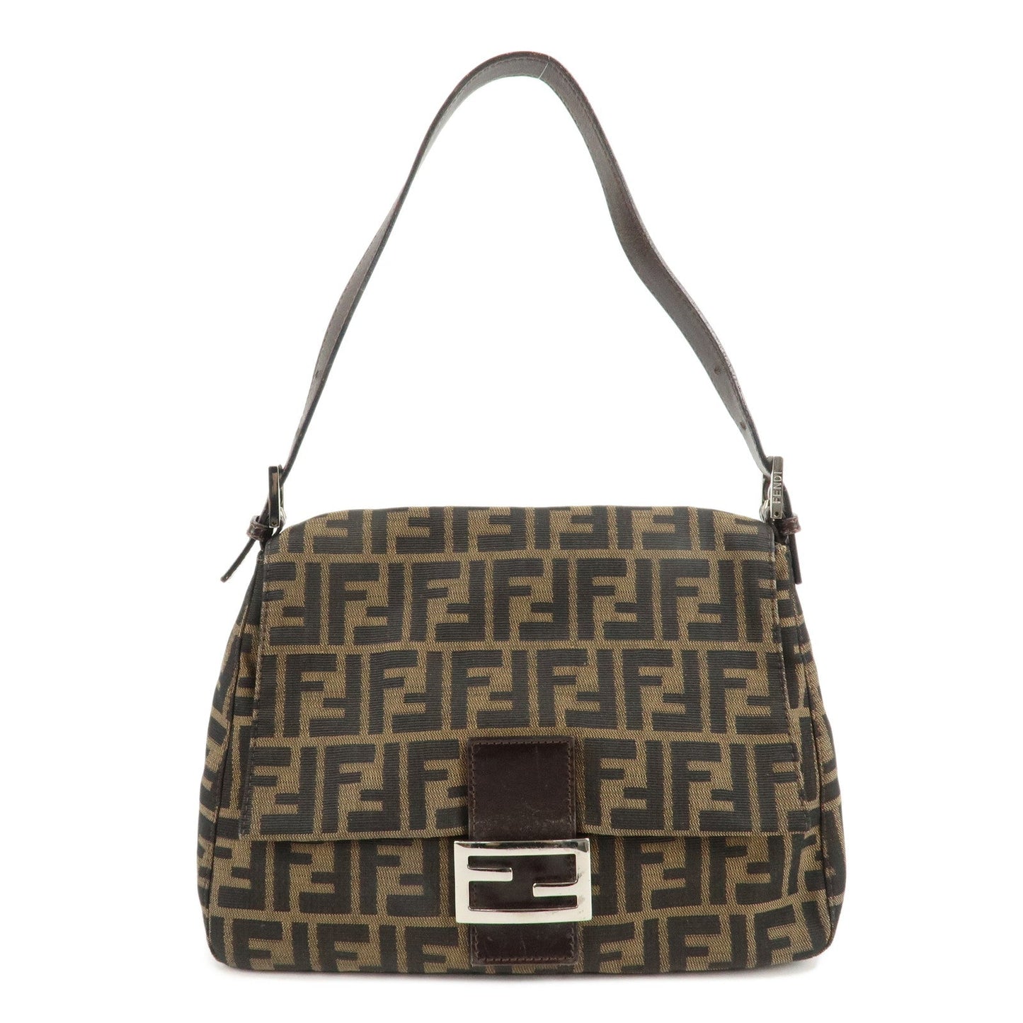 FENDI Mamma Baguette Zucca Canvas Leather Shoulder Bag 26325