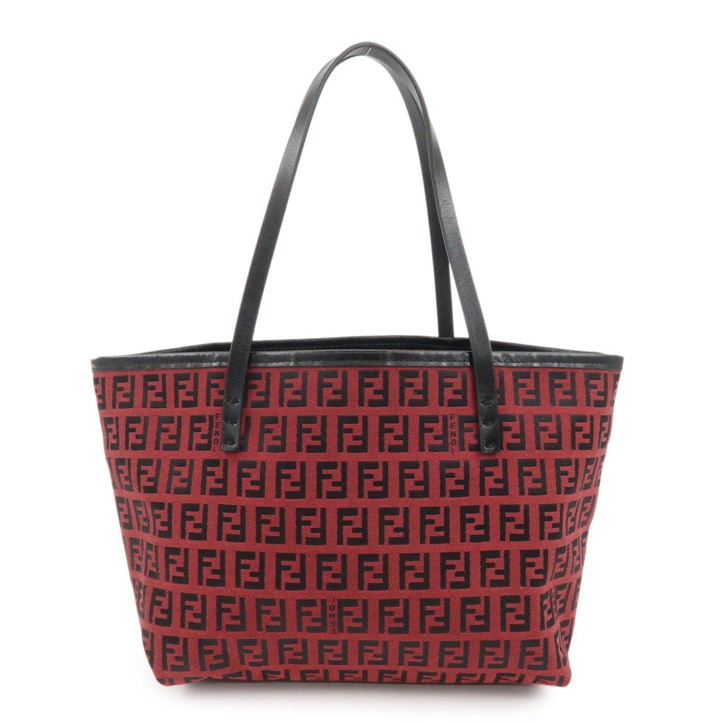FENDI Zucchino Canvas Leather Mini Tote Bag Red Black 8BH056