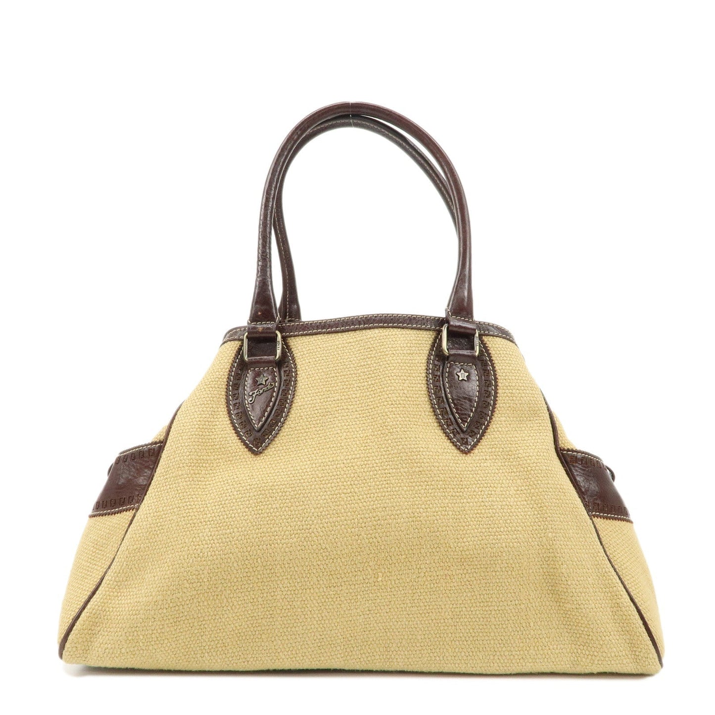 FENDI Ethnico Zucca Canvas Leather Shoulder Bag Beige Brown 8BN162