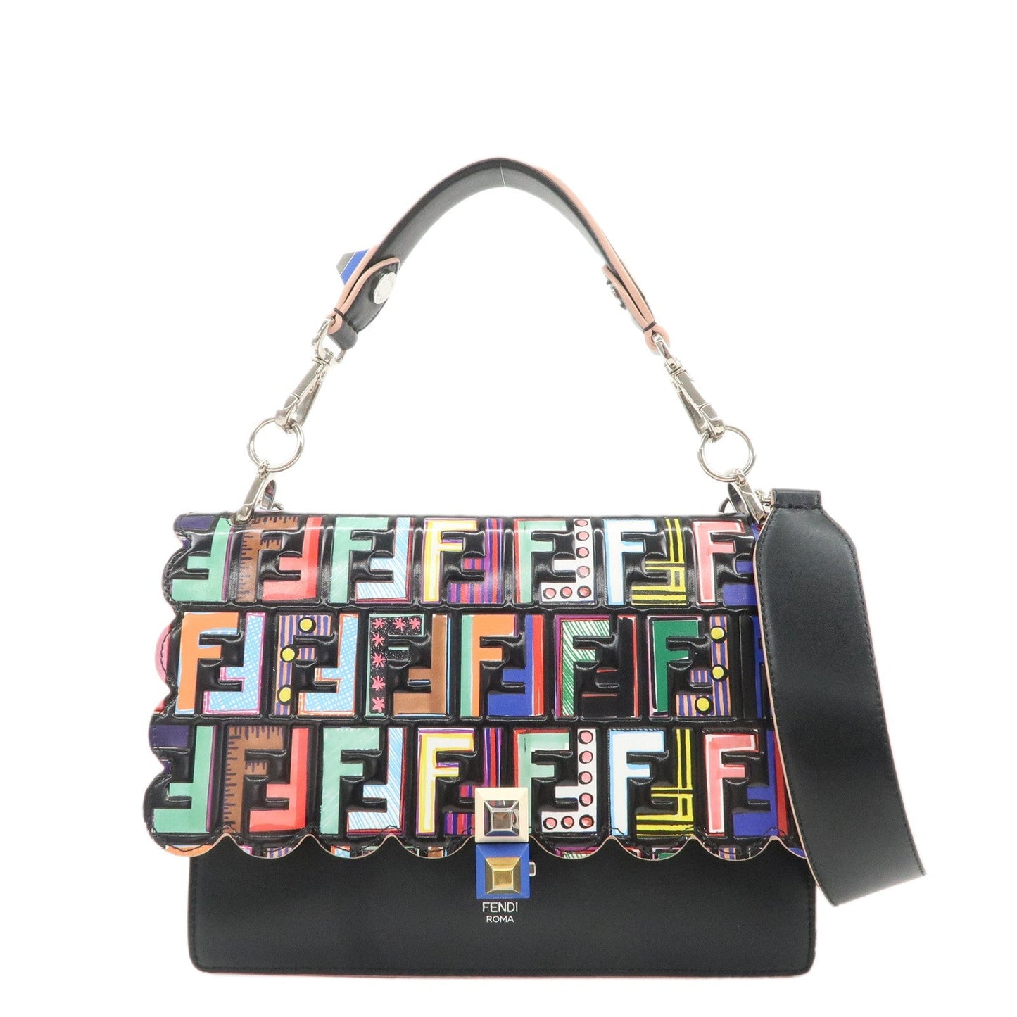 FENDI Zucca Canai Leather 2Way Bag Shoulder Bag Black 8BT283