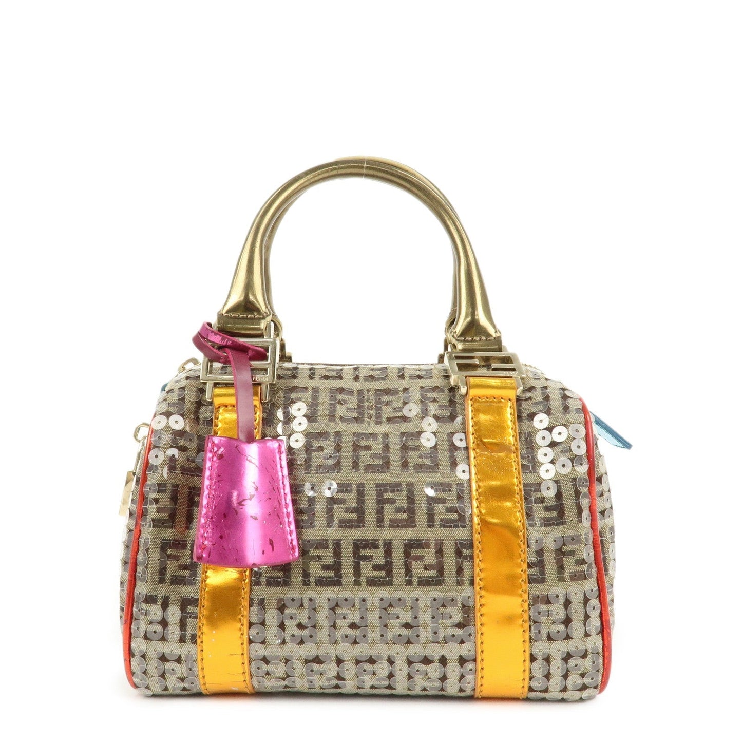 FENDI Zucchino Flip Sequin Canvas Patent Leather Boston Bag 8BL071