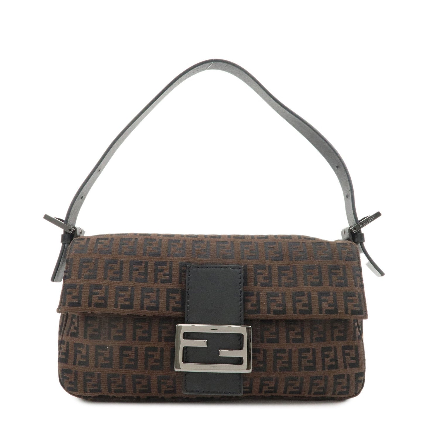 FENDI Mamma Baguette Zucchino Leather Shoulder Bag Brown 8BR000