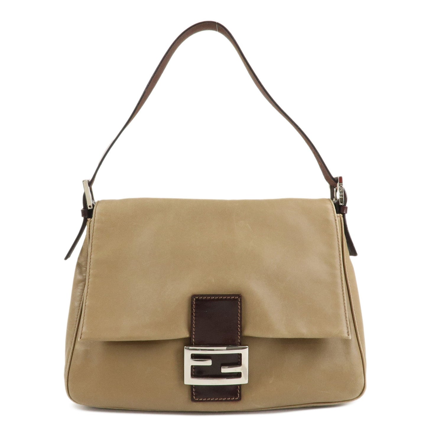 FENDI Mamma Baguette Leather Shoulder Bag Hand Bag Beige