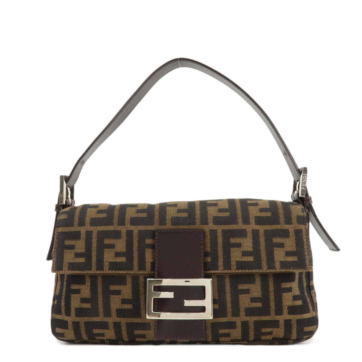 FENDI Mamma Baguette Zucca Canvas Leathr Shoulder Bag 214526424099