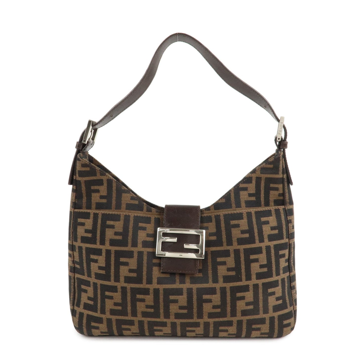 FENDI Zucca Canvas Leather Shoulder Bag Brown 26569