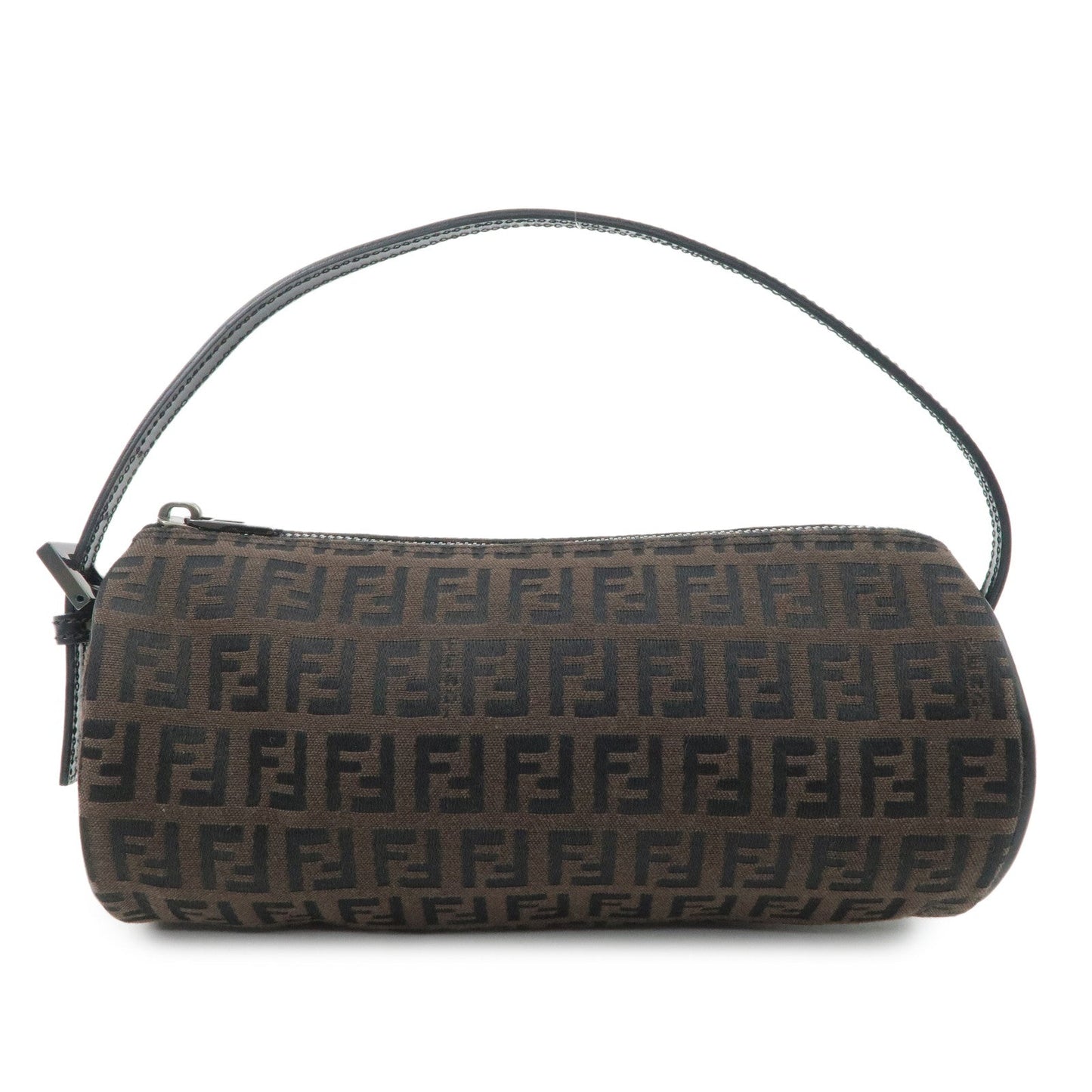 FENDI Zucchino Canvas Leather Pouch Hand Bag Black Brown 7N0016
