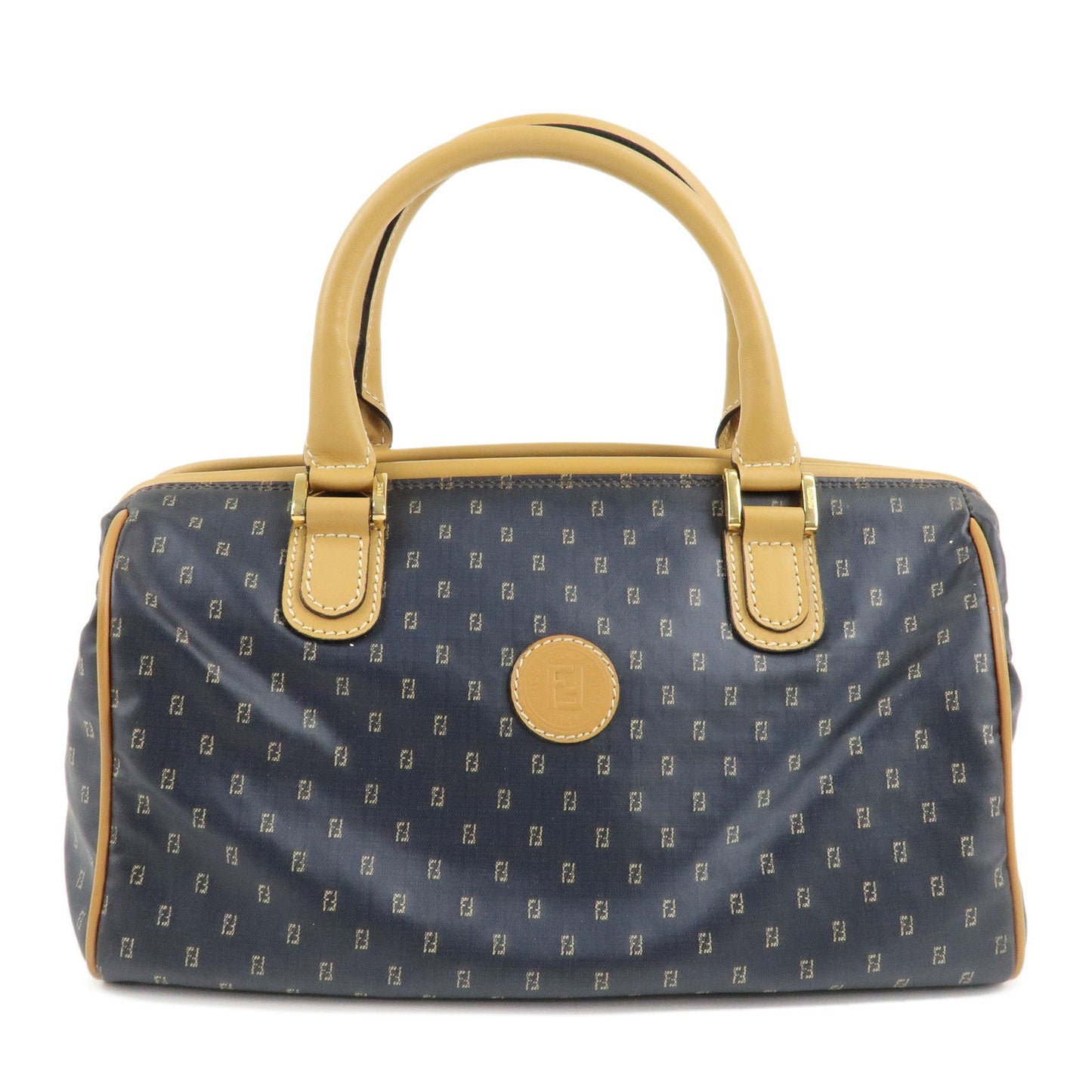 FENDI PVC Leather 2Way Bag Hand Bag Navy Brown