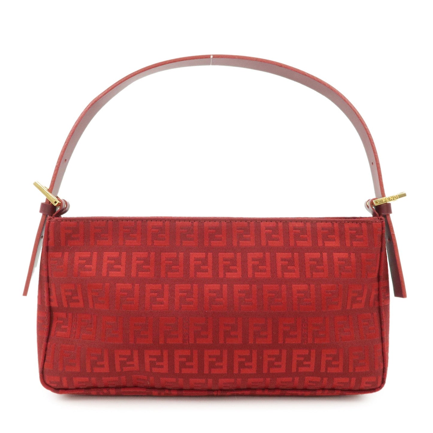 FENDI Zucchino Canvas Leather Shoulder Bag Purse Red 8BR042