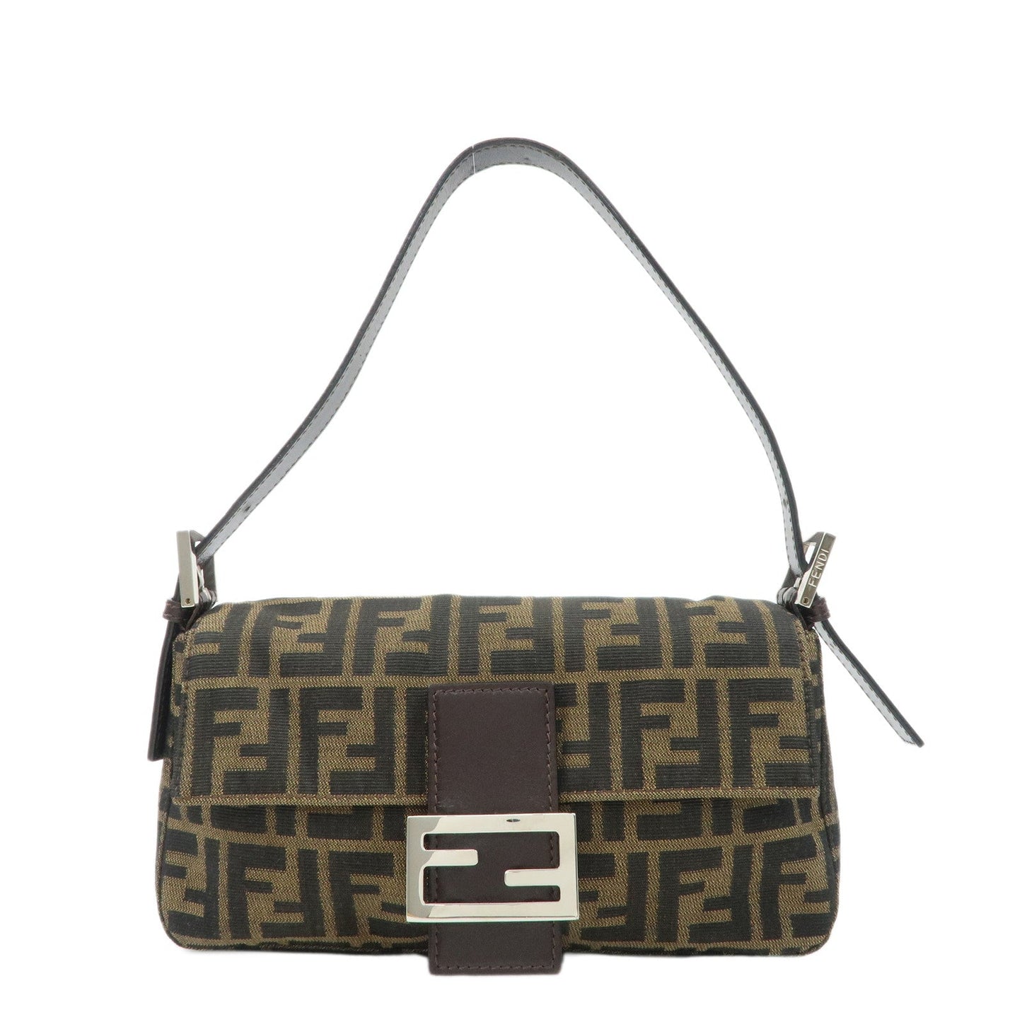 FENDI Mamma Baguette Zucca Canvas Leather Shoulder Bag 26424