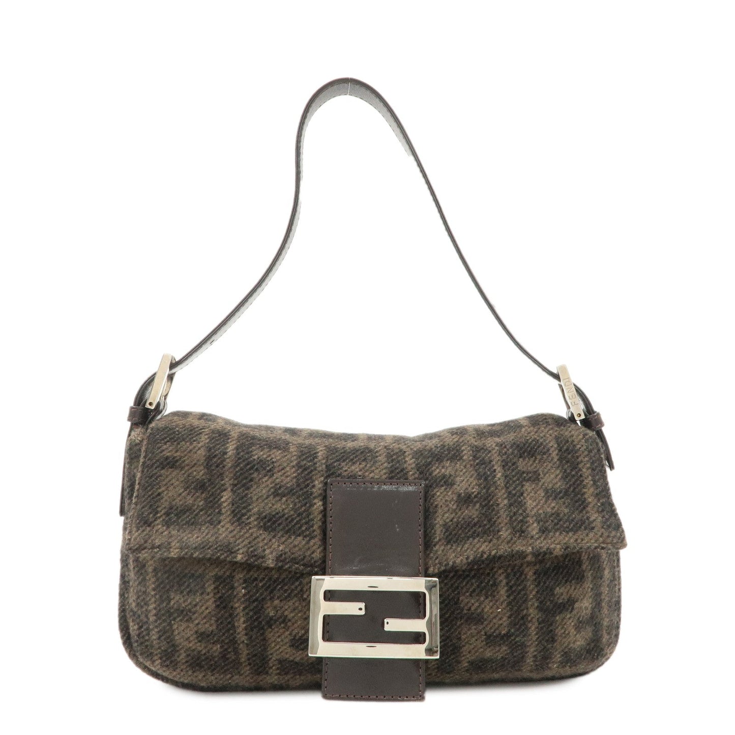 FENDI Mamma Buguette Zucca Wool Leather Shoulder Bag 26424