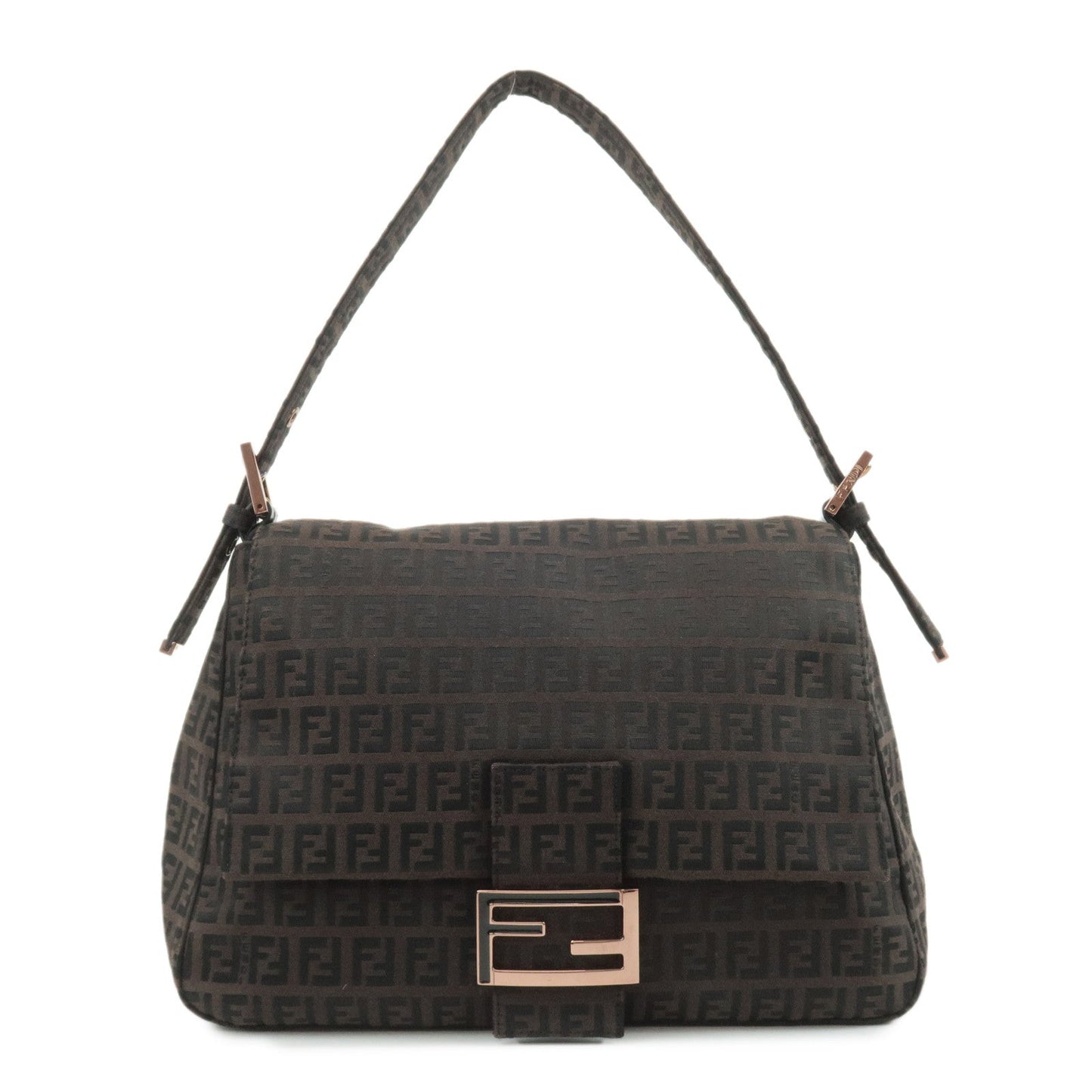 FENDI Zucchino Mamma Baguette Canvas Leather Shoulder Bag 8BR001