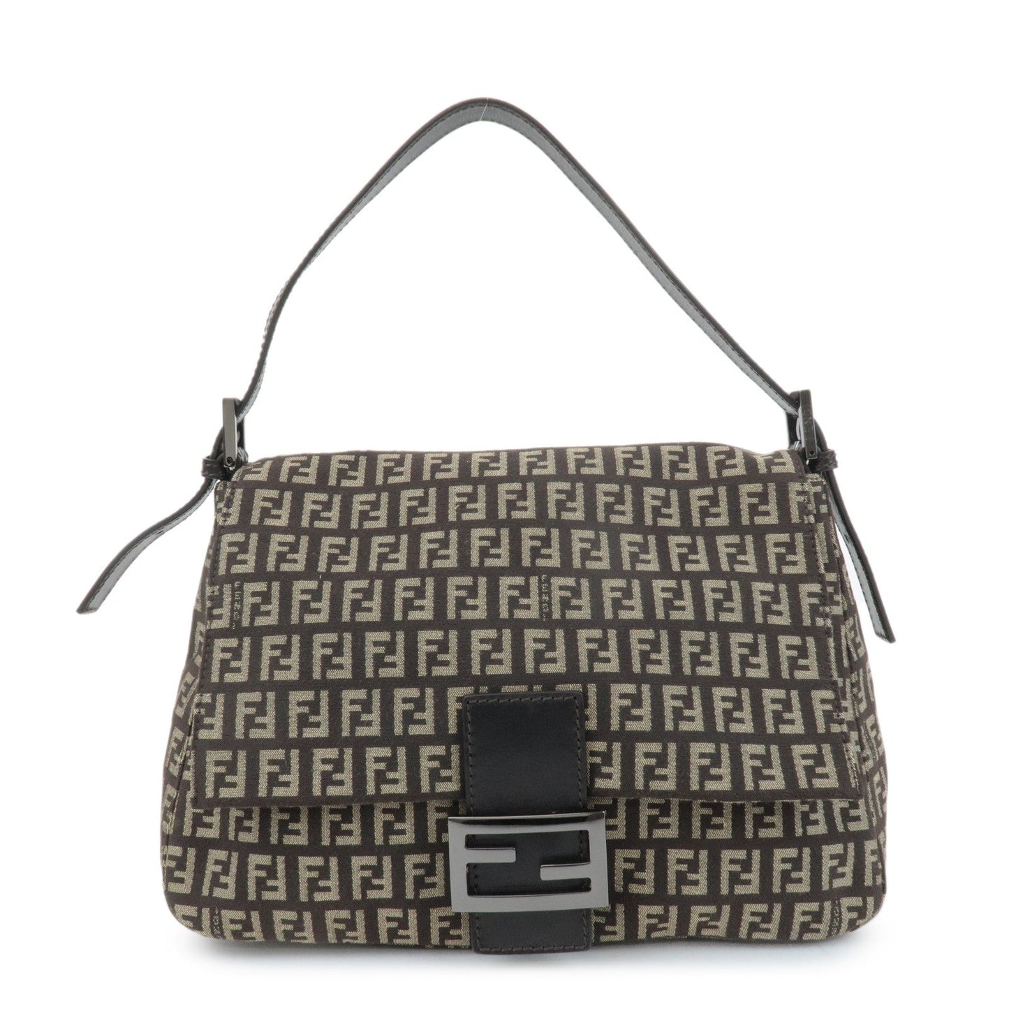 FENDI Mamma Baguette Zucchino Canvas Leather Shoulder Bag 8BR001