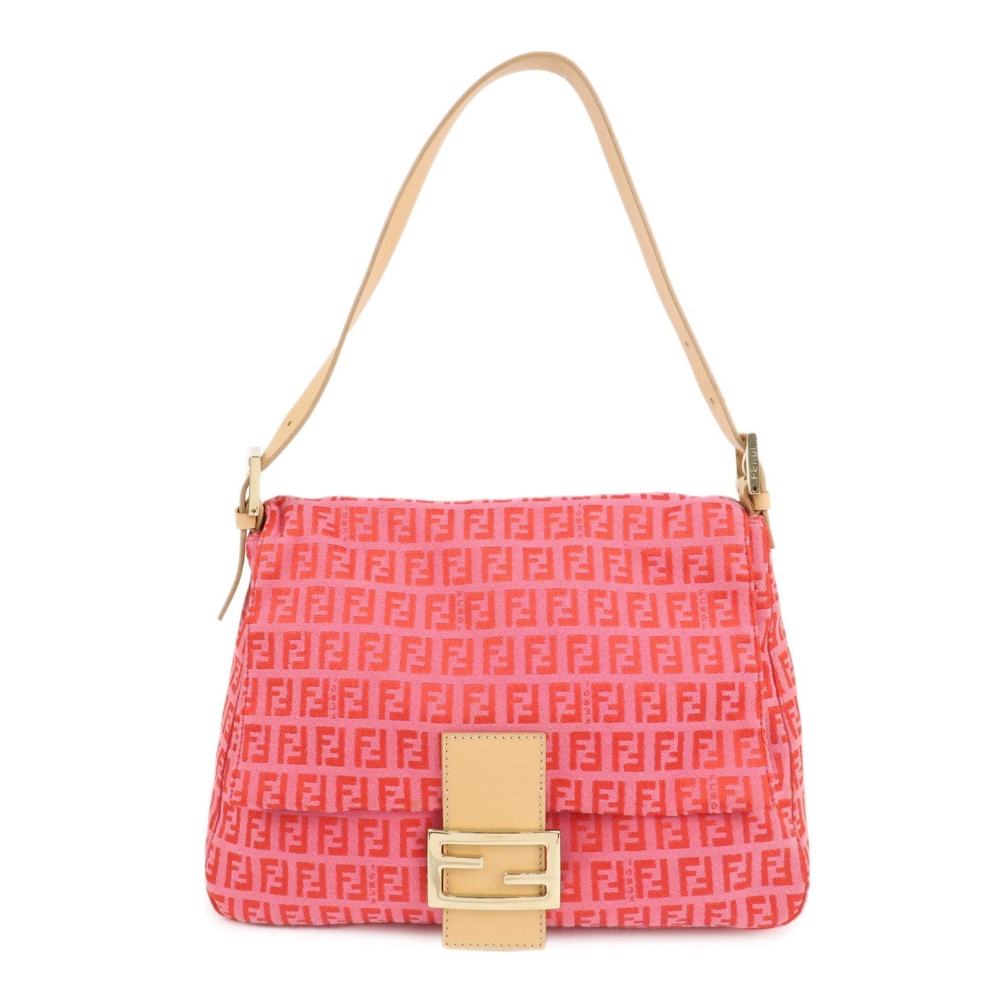 FENDI Mamma Baguette Zucchino Canvas Leather Shoulder Bag 8BR001