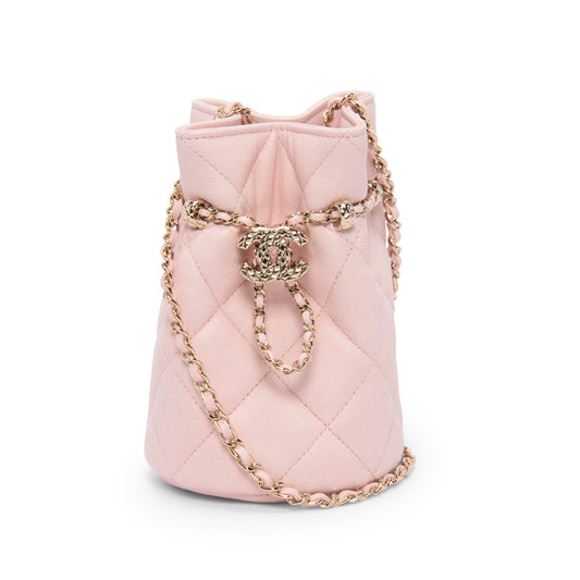 Chanel Light Pink Quilted Calfskin Nano Bucket Bag - Rovelle Bags