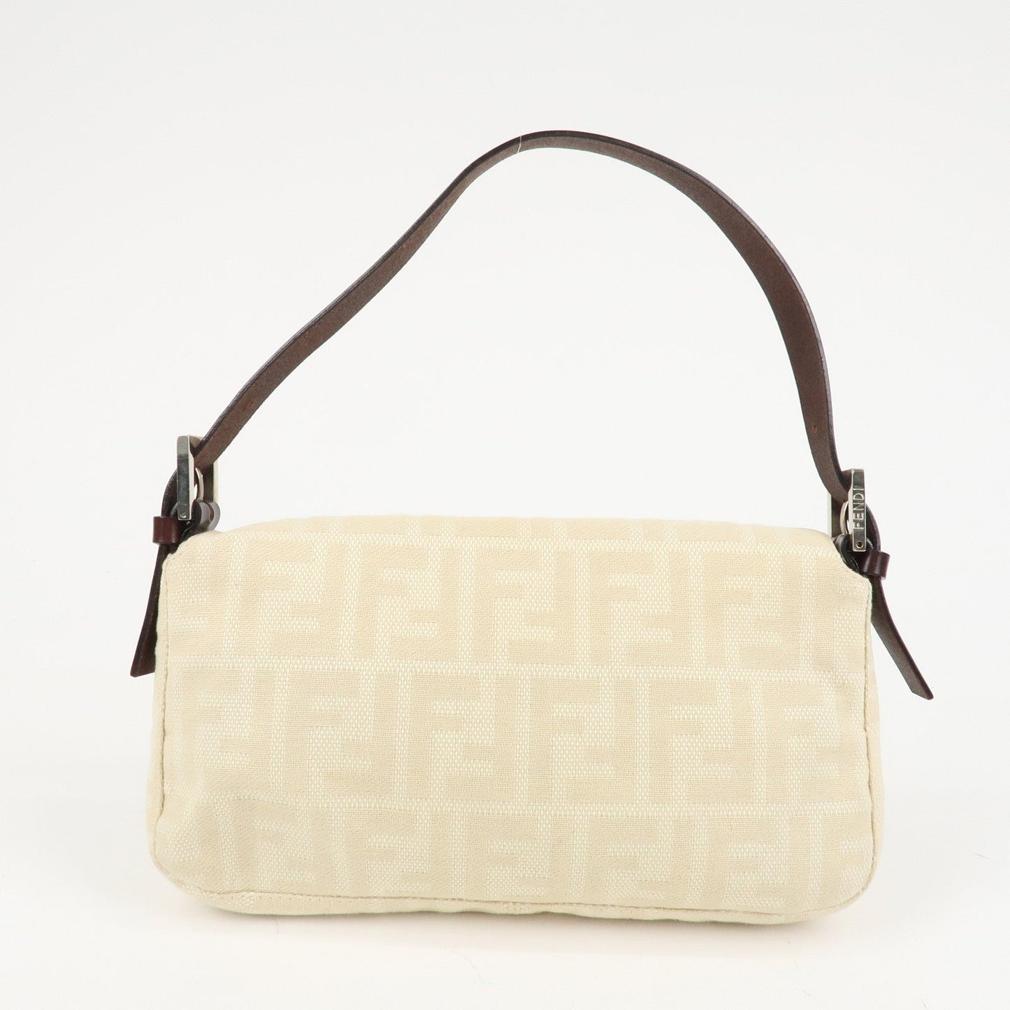FENDI Mamma Baguette Zucca Canvas Shoulder Bag Beige White 26424